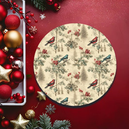 Pegatina Redonda Vintage Christmas Blue Jay Red Mockingbird