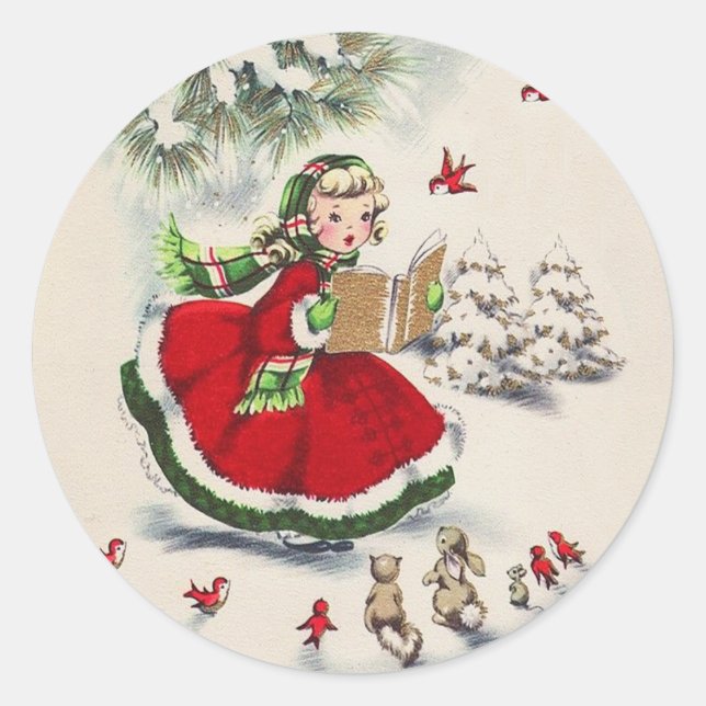 Pegatina Redonda Vintage Christmas Chica Stickers (Anverso)