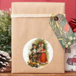 Pegatina Redonda Vintage Christmas Children<br><div class="desc">Una imagen dulce,  caprichosa,  vintage de un par de niños victorianos jugando con sus regalos de Navidad.</div>