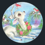 Pegatina Redonda Vintage Christmas Deer And Birds<br><div class="desc">Vintage Christmas Deer And Birds</div>