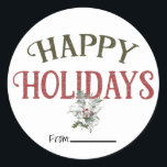 Pegatina Redonda Vintage Christmas Happy Holidays Type<br><div class="desc">Elementos coincidentes disponibles.</div>