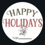 Pegatina Redonda Vintage Christmas Happy Holidays Type<br><div class="desc">Elementos coincidentes disponibles.</div>