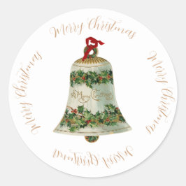 Pegatina Redonda Vintage Christmas Holly Bell y saludo de Navidades