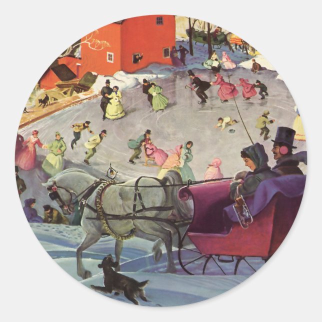 Pegatina Redonda Vintage Christmas, Love and Romance Sleigh (Anverso)