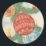 Pegatina Redonda Vintage Christmas Merry Christmas Ornament<br><div class="desc">Divertida imagen de Navidad de la época de la moda.</div>