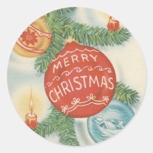 Pegatina Redonda Vintage Christmas Merry Christmas Ornament
