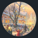 Pegatina Redonda Vintage Christmas Neighborhood<br><div class="desc">Vintage Christmas Neighborhood</div>