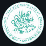 Pegatina Redonda Vintage Christmas New Year Green Return Address<br><div class="desc">Navidades familia vuelta dirección pegatina con tu nombre y dirección en una tipografía verde elegante con una imagen de bonito pintada a mano Feliz Navidad y Feliz Año Nuevo con fondo blanco. Simplemente agrega tu nombre y dirección. Diseñado exclusivamente para usted por Happy Dolphin Studio. Si necesita ayuda o productos...</div>