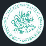 Pegatina Redonda Vintage Christmas New Year Green Return Address<br><div class="desc">Navidades familia vuelta dirección pegatina con tu nombre y dirección en una tipografía verde elegante con una imagen de bonito pintada a mano Feliz Navidad y Feliz Año Nuevo con fondo blanco. Simplemente agrega tu nombre y dirección. Diseñado exclusivamente para usted por Happy Dolphin Studio. Si necesita ayuda o productos...</div>