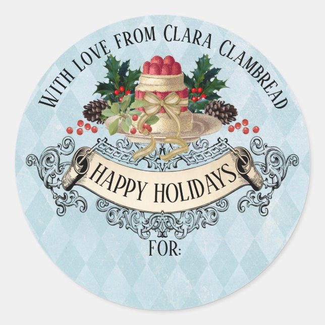 Pegatina Redonda Vintage Christmas pudding (Anverso)