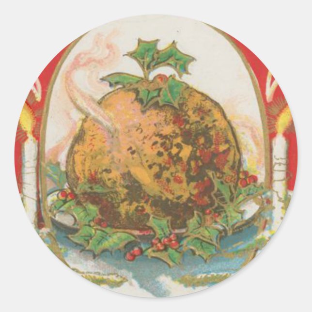 Pegatina Redonda Vintage Christmas Pudding (Anverso)