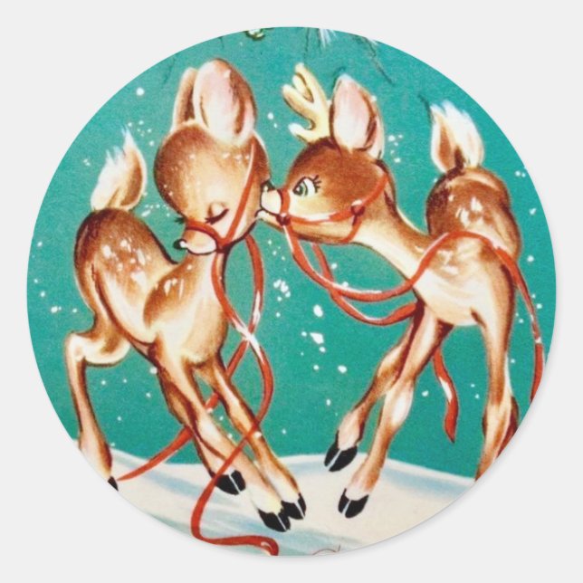Pegatina Redonda Vintage Christmas Reindeer Love (Anverso)