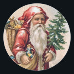 Pegatina Redonda Vintage Christmas - Santa<br><div class="desc">Arte de época - Santa</div>