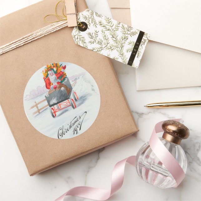 Pegatina Redonda Vintage christmas santa claus fiesta (Regalar)