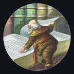 Pegatina Redonda Vintage Christmas, Santa Claus Naughty Nice List<br><div class="desc">Diseño de las vacaciones de ilustracion Vintage Feliz Navidad con una página del libro Santa Claus y Sus Obras. Publicado por McLoughlin Brothers en 1889. La historia nos cuenta del trabajo de Santa haciendo juguetes para todos los niños y chicas buenos del mundo. Esta imagen de la era victoriana muestra...</div>