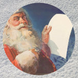 Pegatina Redonda Vintage Christmas, Santa Claus Naughty Nice List<br><div class="desc">Ilustracion de la Vintage. Imagen de feriado navideño con un alegre Santa Claus usando a su gorra rojo y revisando su traviesa o buena lista en la Noche de los Navidades.</div>