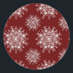 Pegatina Redonda Vintage Christmas Snowflakes Red Blizzard Pattern<br><div class="desc">Navidades de ilustracion vintage de vacaciones de invierno diseño con un patrón con una ráfaga de copos de nieve de plata cayendo del cielo. Borrar el fondo para que pueda cambiar el rojo a cualquier color que desee. ¡Haz clic en "personalizar"!</div>