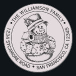 Pegatina Redonda Vintage Christmas SnowMan Purple Return Address<br><div class="desc">Navidades familia vuelta dirección pegatina con su nombre y dirección en tipografía elegante con un muñeco de nieve de Navidad pintado a mano en un fondo púrpura pastel. Simplemente agrega tu nombre y dirección. Diseñado exclusivamente para usted por Happy Dolphin Studio. Si necesita ayuda o productos coincidentes, póngase en contacto...</div>