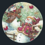Pegatina Redonda Vintage Christmas Snowmen<br><div class="desc">pegatina</div>