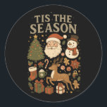 Pegatina Redonda Vintage Christmas This' the Season Retro Santa<br><div class="desc">Vintage Christmas This' the Season Retro Navidades estéticos Santa Snowman</div>