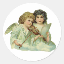 Pegatina Redonda Vintage Christmas, Victorian Angels Music Violin