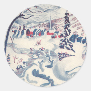 Pegatina Redonda Vintage Christmas, Wind Village Snowscape Snow
