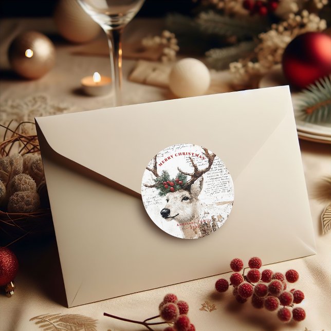 Pegatina Redonda Vintage Christmas Winter Reindeer (Subido por el creador)