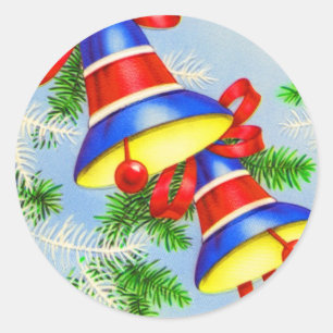 Pegatina Redonda Vintage Christmas Xmas Bells