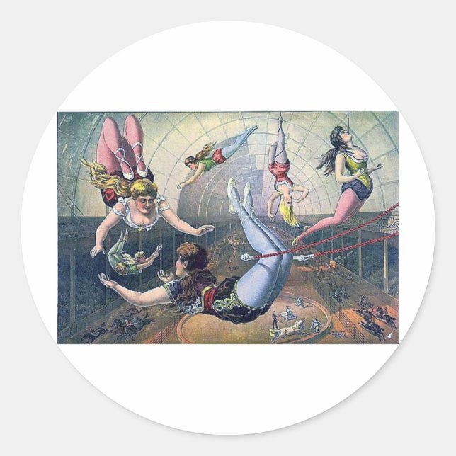 Pegatina Redonda Vintage CIRCUS trapeze (Anverso)