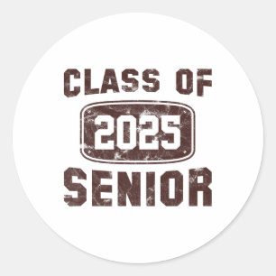 Pegatina Redonda Vintage Cl De 2025 Senior Graduation Boys Chica Wo