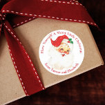 Pegatina Redonda Vintage Classic Santa Merry Christmas Personalizad<br><div class="desc">Estos lindos stickers de Navidad presentan al alegre viejo St Nick en su clásica interpretación de Papá Noel de mediados de siglo proclamando "Ten un buen Navidad". Personalice agregando sus nombres. ¡Hace una adorable etiqueta de regalo de vacaciones!</div>