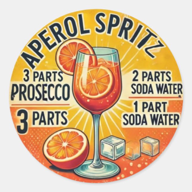 Pegatina Redonda Vintage cocktail Aperol Spritz  (Anverso)
