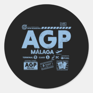 Pegatina Redonda Vintage Código de Aeropuerto de Málaga Agp Día de