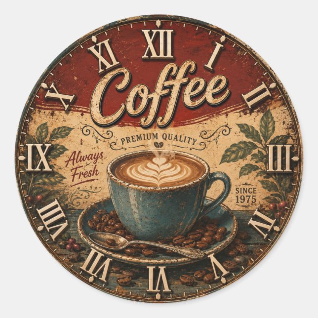 Pegatina Redonda Vintage Coffee  (Anverso)