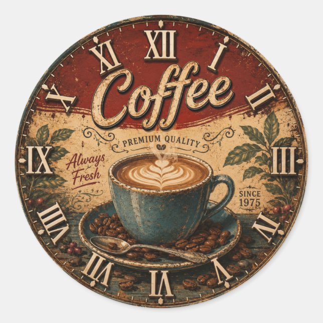 Pegatina Redonda Vintage Coffee  (Anverso)