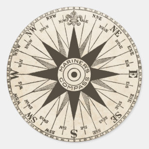 Pegatina Redonda Vintage Compass Rosa