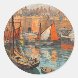Pegatina Redonda Vintage Cote d'Emeraude Saint Malo