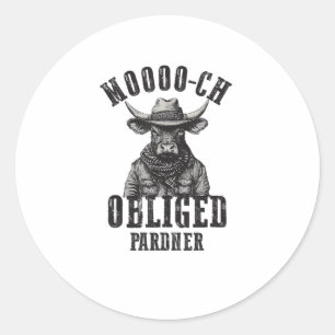 Pegatina Redonda Vintage Cowboy Bull Rodeo Moooch Obligado Pardner