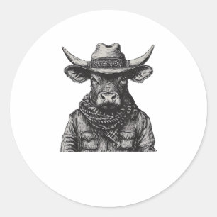 Pegatina Redonda Vintage Cowboy Bull Rodeo Moooch Obligado Pardner