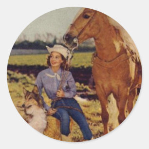 Pegatina Redonda Vintage Cowgirl