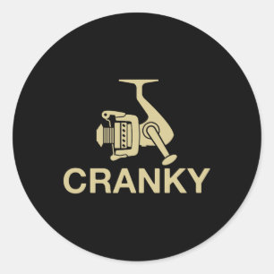 Pegatina Redonda Vintage Crankbyit Pesca Lure Cranky Funny Fisher