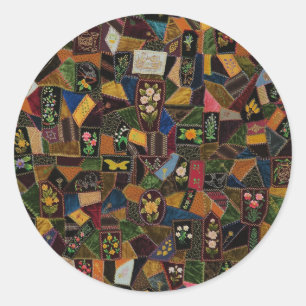 Pegatina Redonda Vintage Crazy Quilt