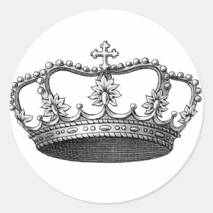 Pegatina Redonda Vintage Crown Black and White