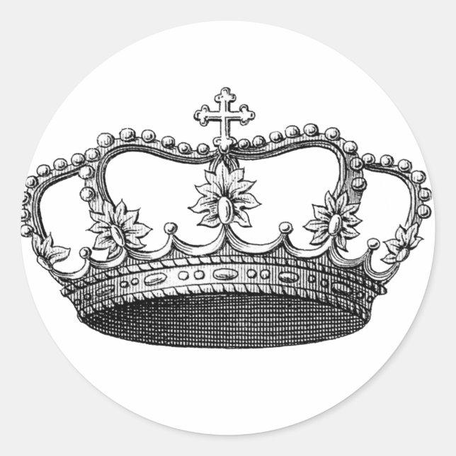 Pegatina Redonda Vintage Crown Black and White (Anverso)