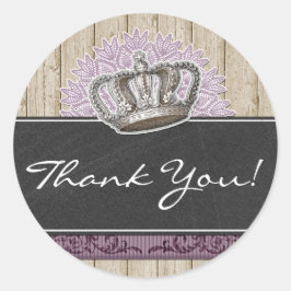 Pegatina Redonda Vintage Crown Rusal Wood & Chalkboard Gracias