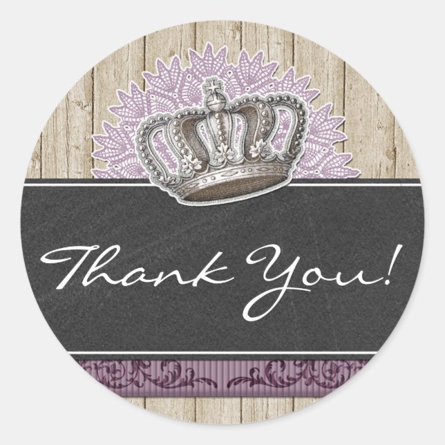 Pegatina Redonda Vintage Crown Rusal Wood & Chalkboard Gracias (Anverso)