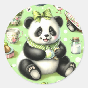 Pegatina Redonda Vintage Cute Baby Panda