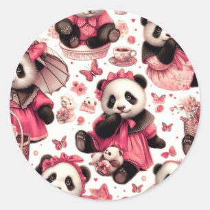 Pegatina Redonda Vintage Cute Baby Panda Seamless