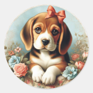 Pegatina Redonda Vintage Cute Beagle Puppy