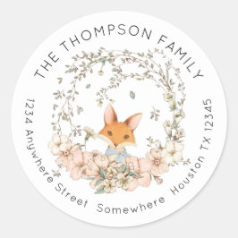 Pegatina Redonda Vintage Cute Fox deja dirección de nombre de devol